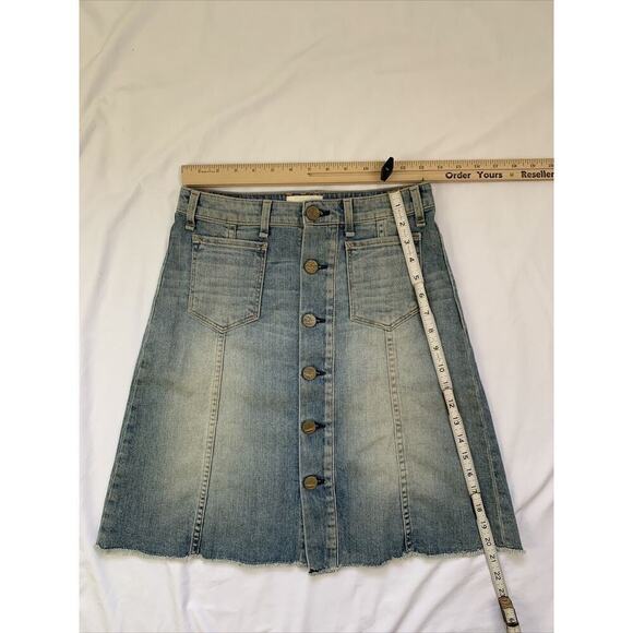 Mcguire Denim Button Front Colombier Skirt 24 Light Wash Raw Hem Michelada 20” - Picture 3 of 8